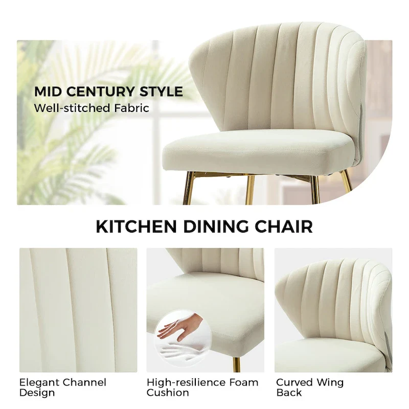 Velvet Upholstered Tufted Back Dining Chair – Multiple Colors, Single Seat