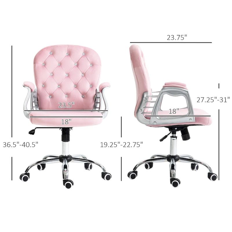 Vinsetto Vanity Middle Back Office Chair Tufted Backrest Swivel Rolling Wheels Task Chair with Height Adjustable Armrests