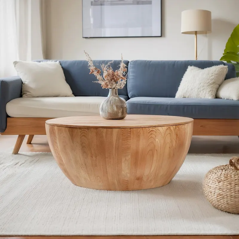 35.43  Vintage Style Bucket Shaped Round Coffee Table with Storage Flip Top