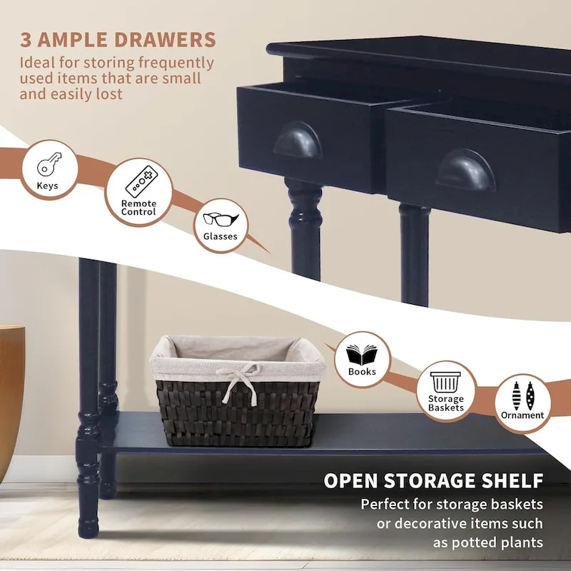 Wood 3-drawer Console Hallway Table