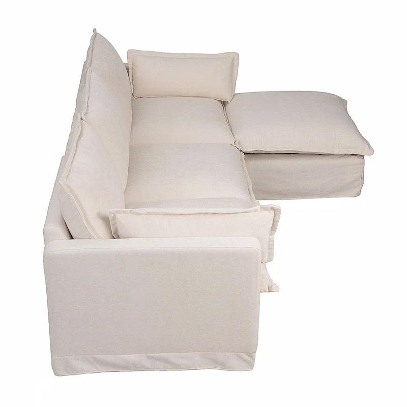 93.31  Faux Linen Modular Sectional Sofa with Movable Ottoman, Solid Wood Frame, and High-Resilience Foam Cushions
