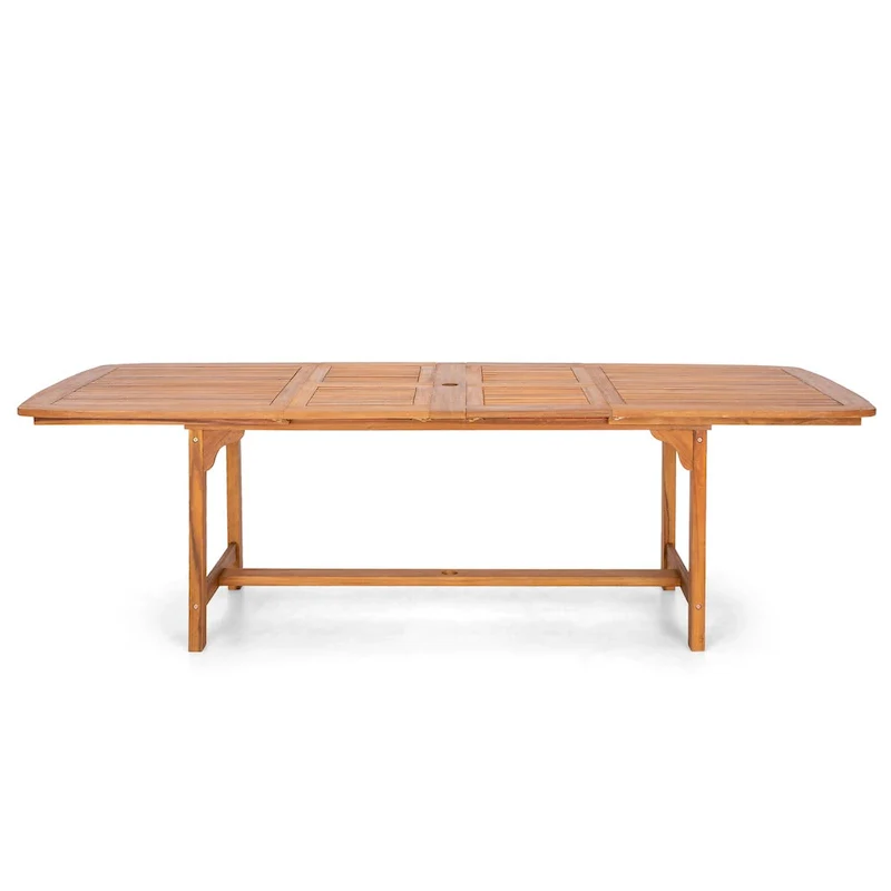 MAISON ARTS Patio Solid Acacia Wood Expandable Dining Table for 6/8 People