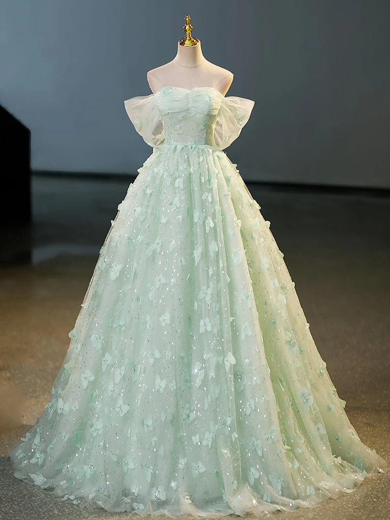 Quinceanera Dress Green Tulle A-Line Lace Long Sweet Dress
