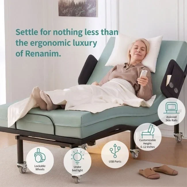 Twin XL Adjustable Bed Frame & 6 Mattress  Zero Gravity Bed with Side Rails