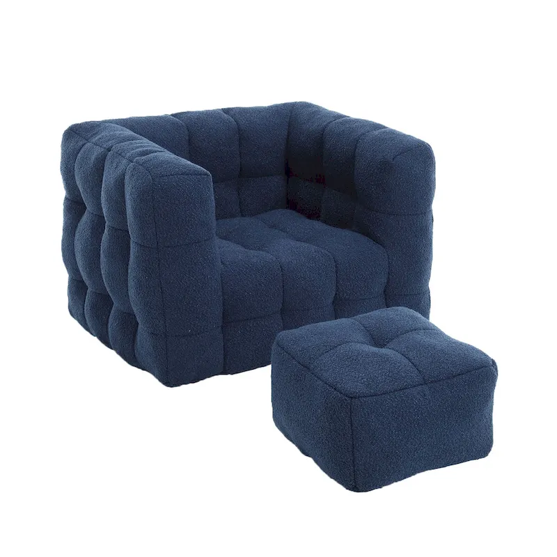 HOMEFUN Boucle Upholstered Tufted Modern Single Side Sofa Chair with Ottoman