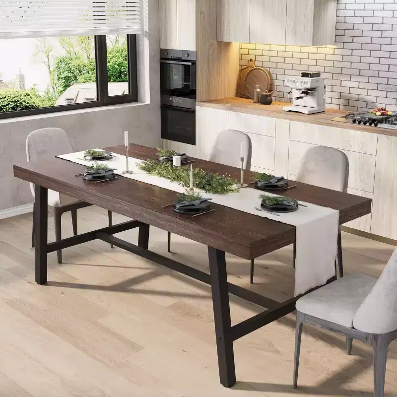 70.87 Inch Rectangle Dining Room Table for 6-8 People, Large Long Dining Table with Rustic Wooden Tabletop, Strong Metal frame Modern Industrial