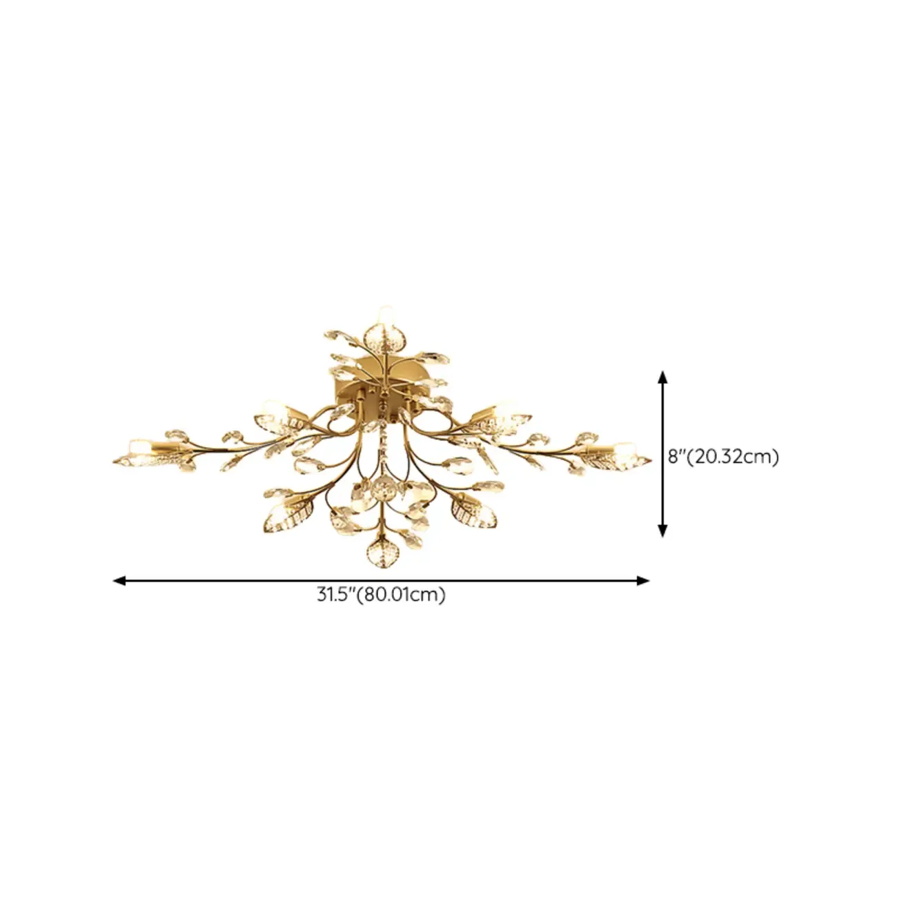 Elegant Golden Branch Crystal Semi Flush Ceiling Light