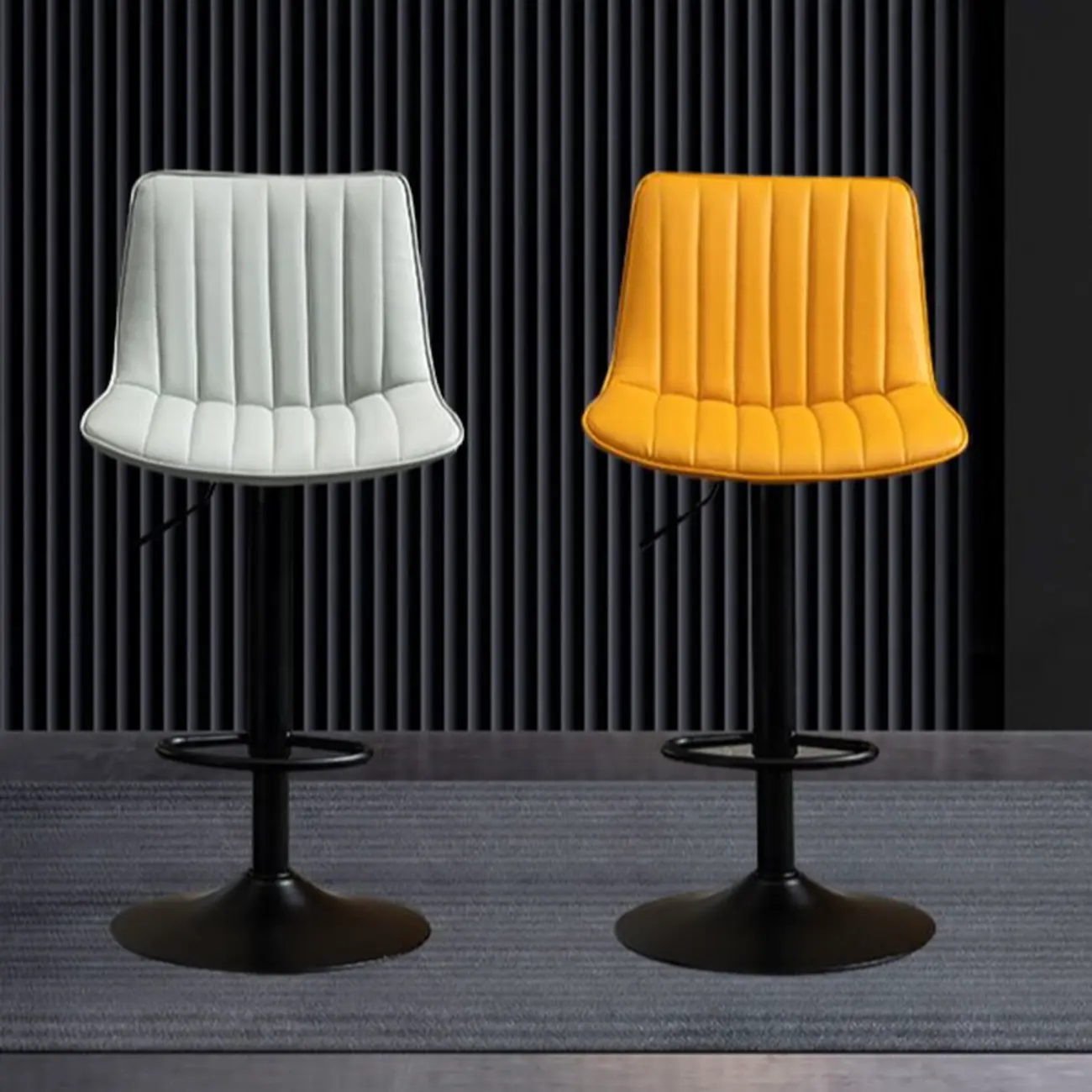 Modern Leather Upholstered Swivel Bar Stools Height Adjustable