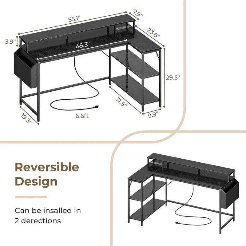 L Shaped Gaming Desk with LED Lights