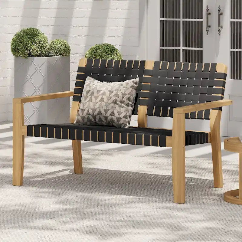 Christopher Knight Home - Hilary Acacia Wood Outdoor Loveseat with Woven Rope, 2-Seater Sofa