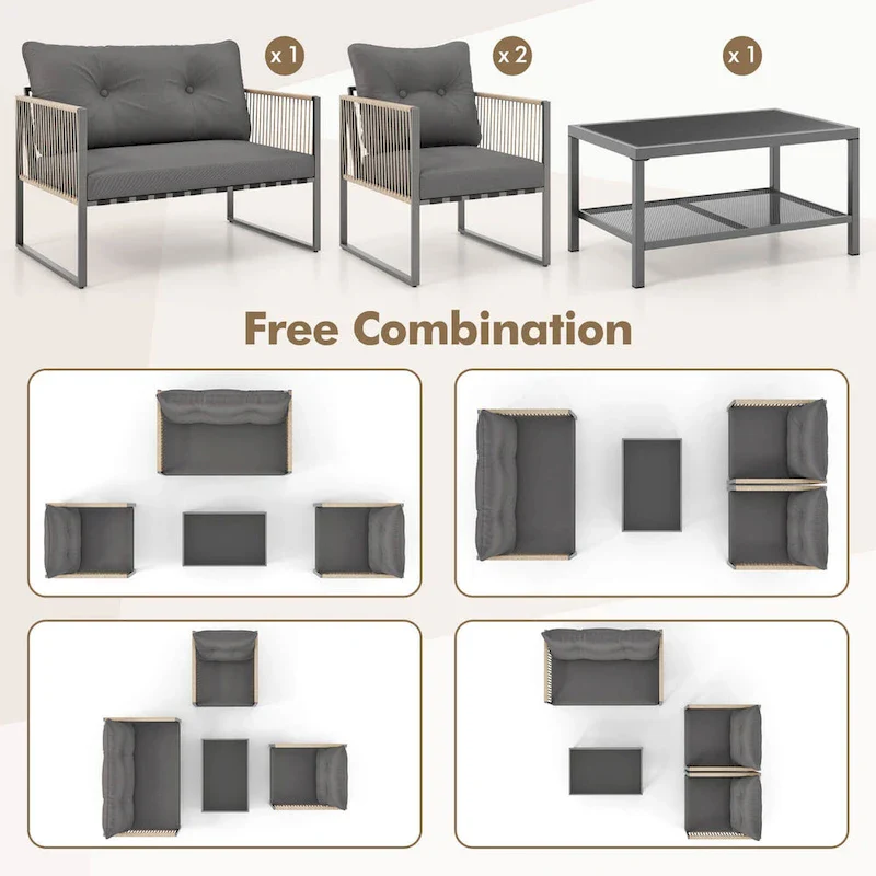 Costway 4/8 PCS Patio Furniture Set PE Rattan Conversation Sofa Set - 4 PCS