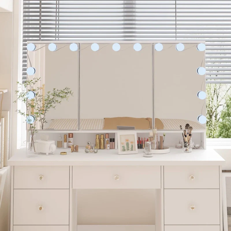 Luxurious LED Makeup Vanity with 9 Drawers Elegant Makeup Station