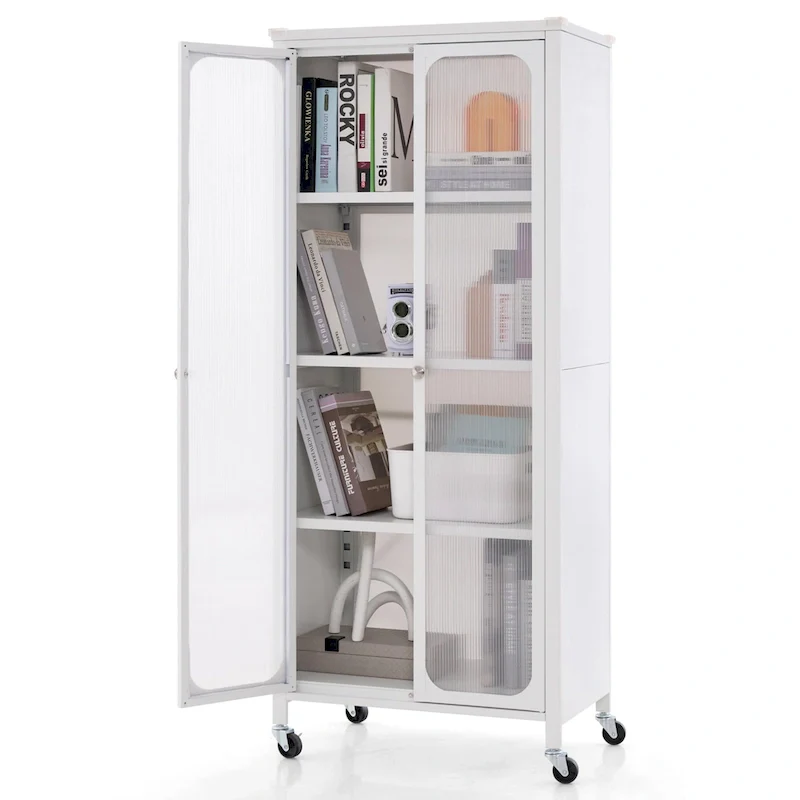 Storage Cabinet with Wheels & 2 Translucent Doors | Adjustable Shelves