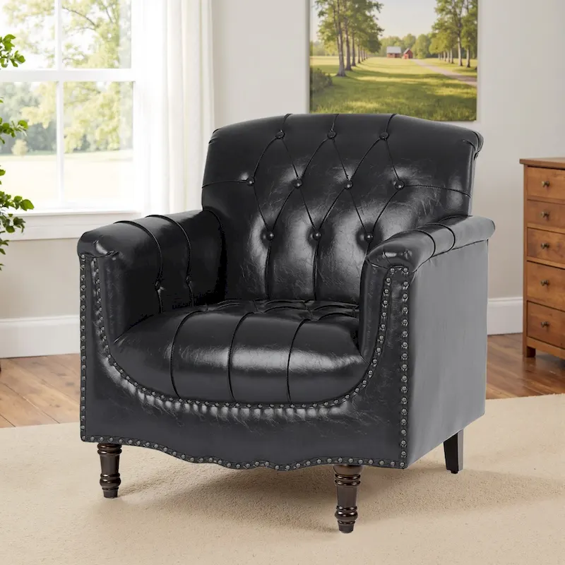 Tufted Vegan Leather Accent Chair Upholstered Armchair