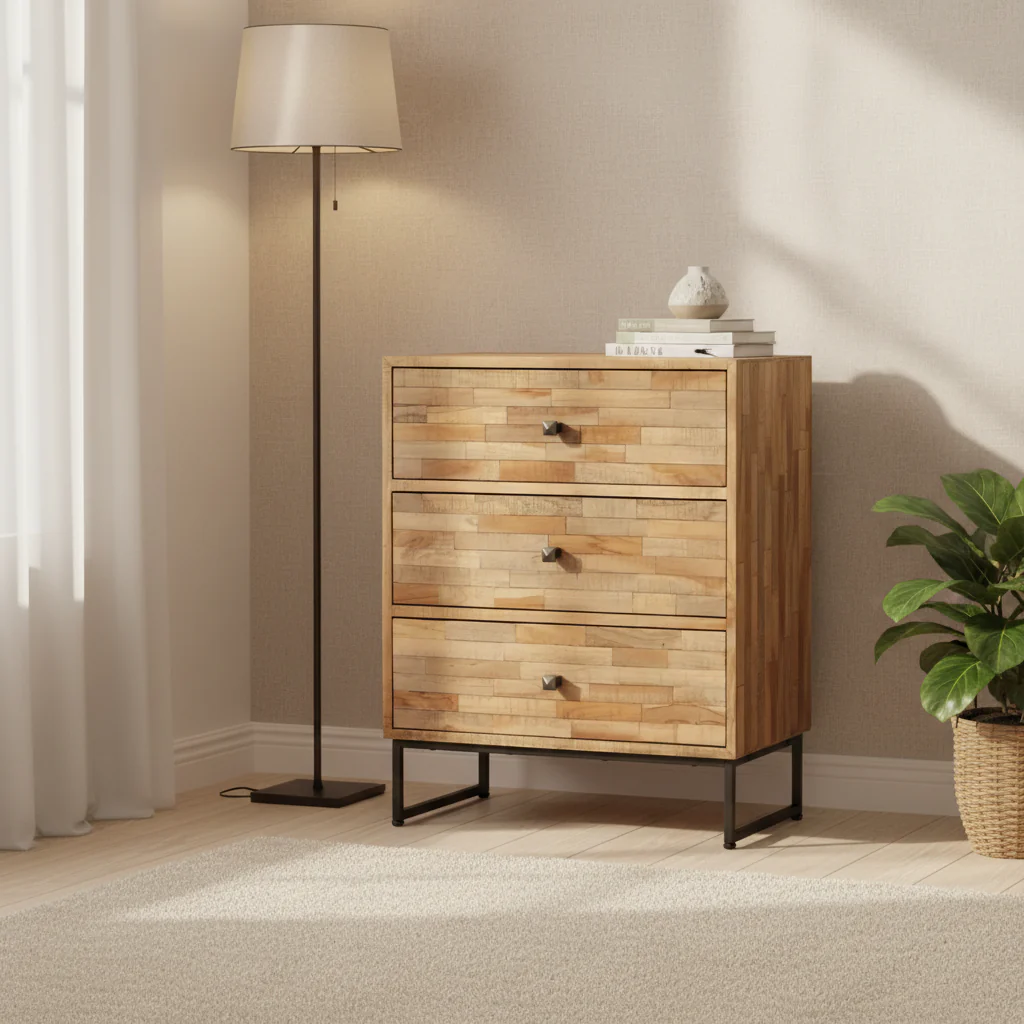 Brown Reclaimed Teak 3-Drawer Sideboard for 1