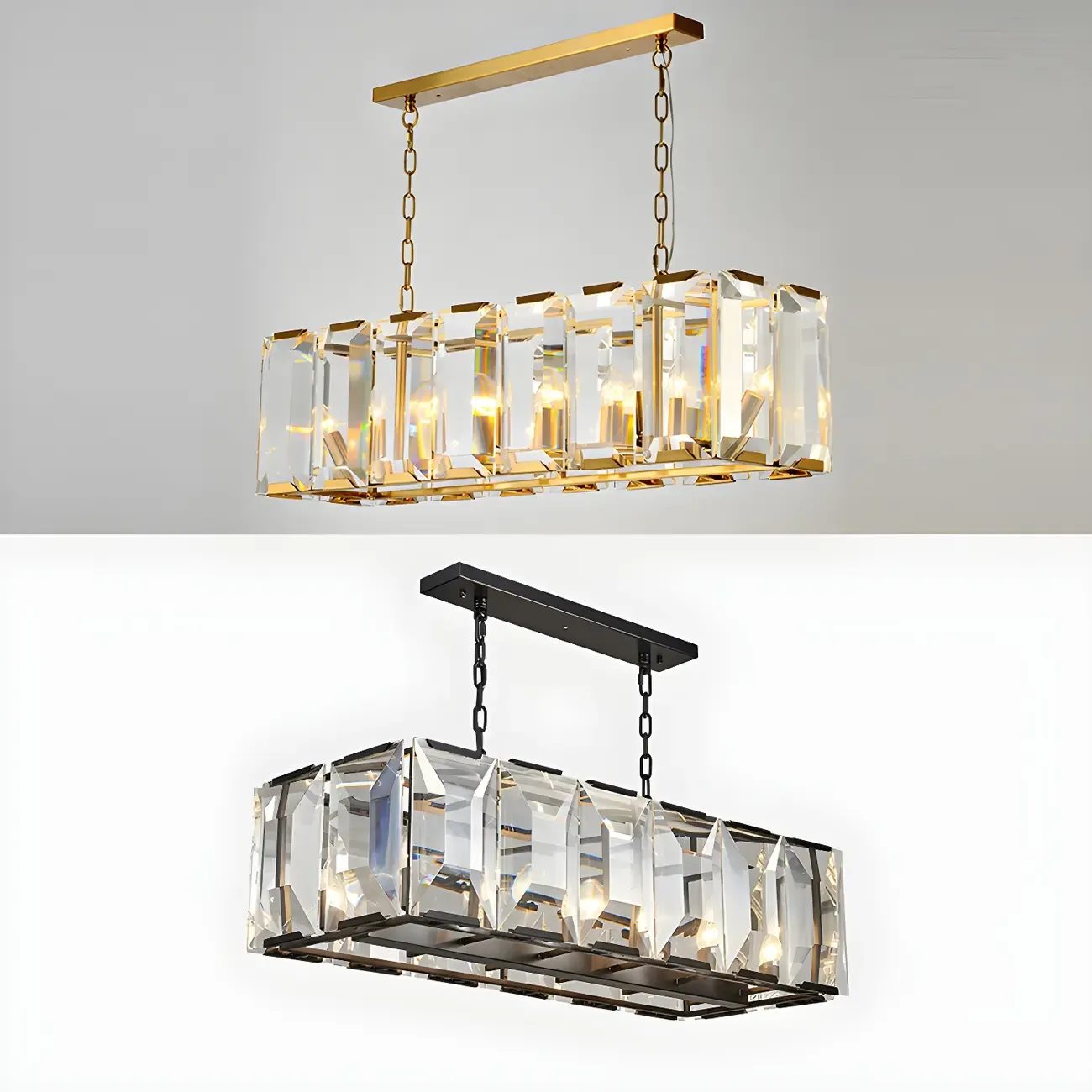 Modern Crystal Island Chandelier in Black and Gold
