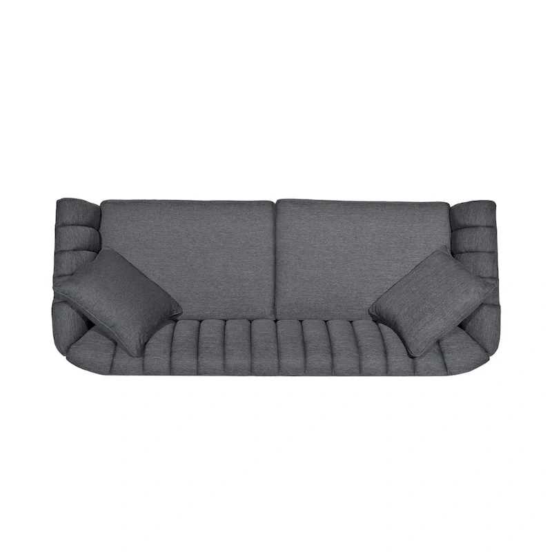 Channel-Tufted Sofa with Sloped Arms & Walnut Legs – Blush / Beige / Cloud Gray / Charcoal / Navy Blue, Mid-Century Modern, Seats 3
