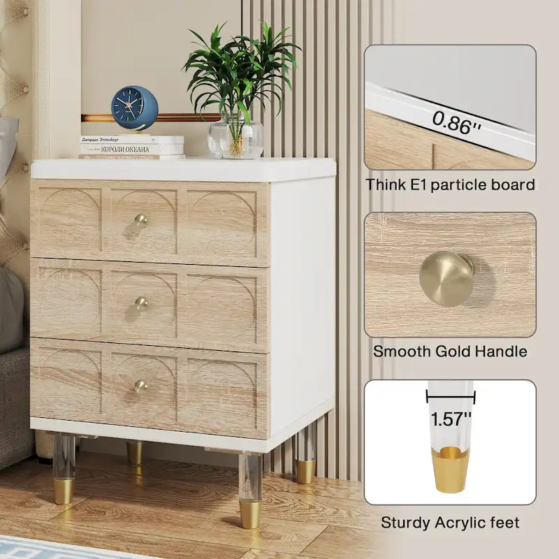 3-Drawer Nightstand with Two-Tone Finish