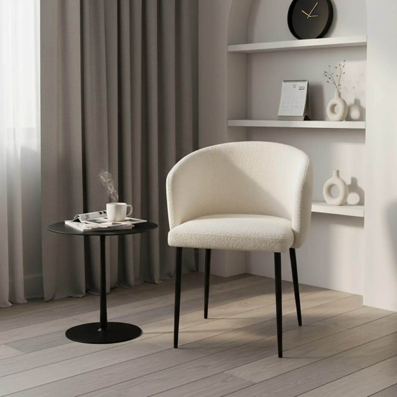 Modern Chenille Upholstered  Metal Leg Dining Chair