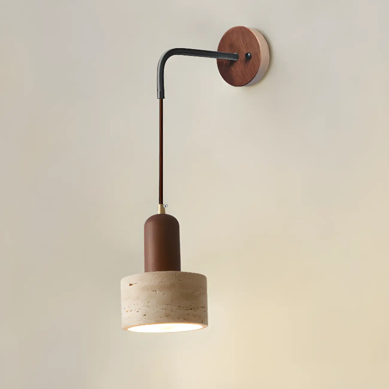 Rustic Brown Wall Sconce with Beige Sintered Stone Shade