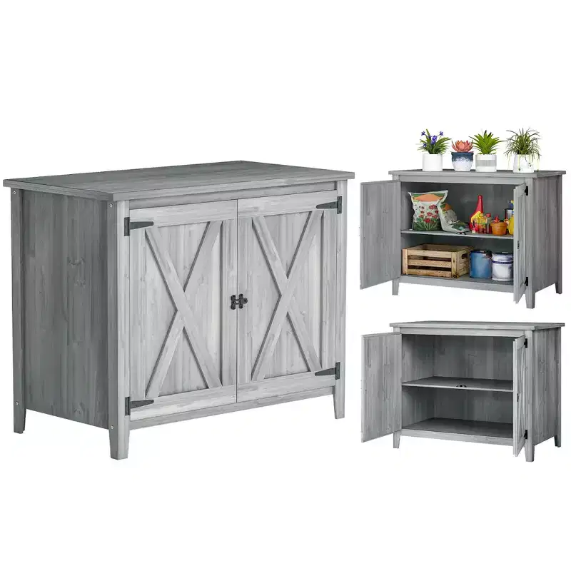 Outsunny Wood Outdoor Storage Cabinet, Compact Garden Shed Potting Shed with Shelf and Double Doors