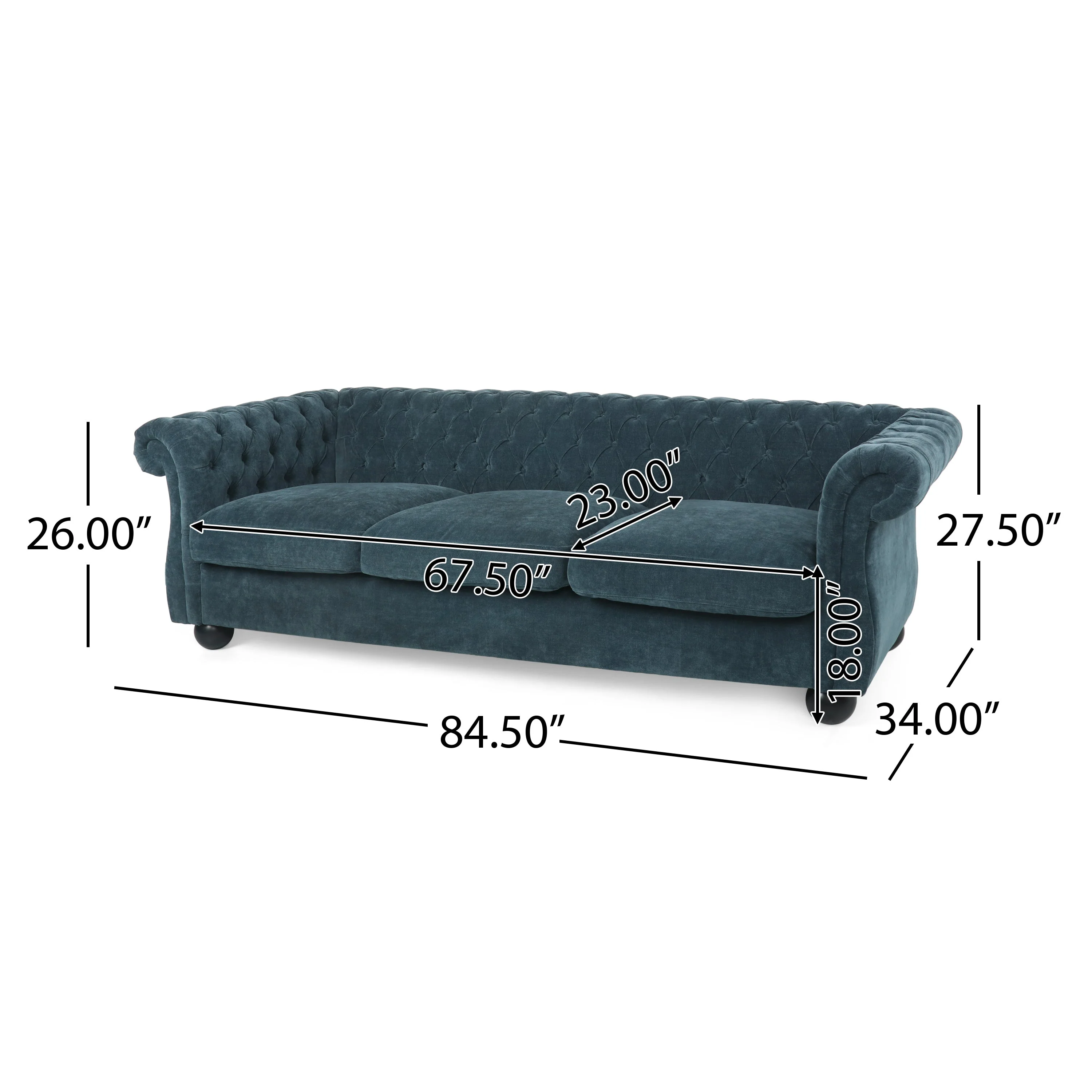 Nystrom Chesterfield Fabric Tufted 3 Seater Sofa