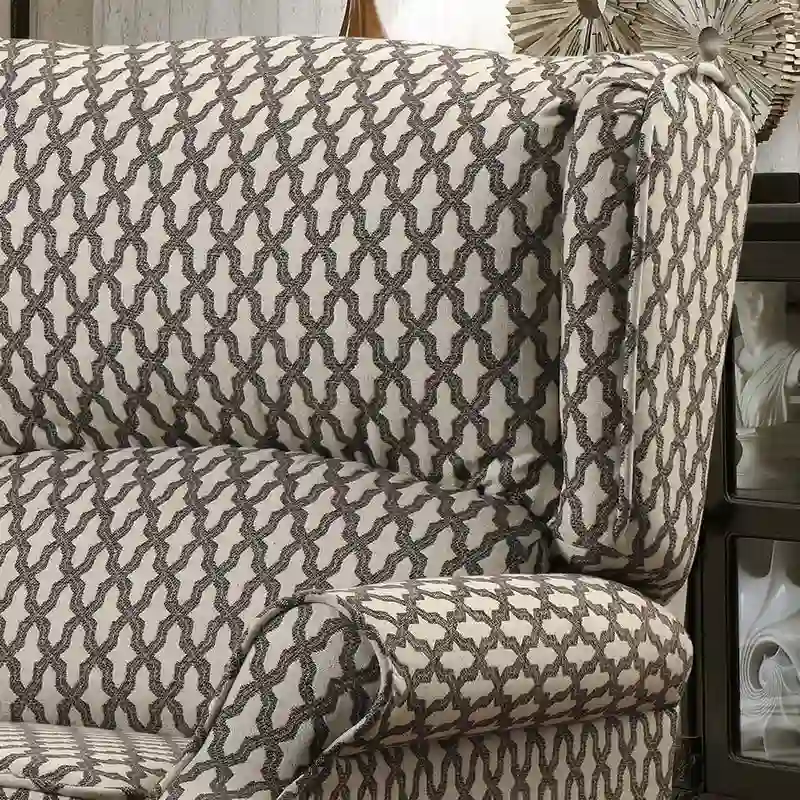 Manual Recliner Chair, Linen Trellis Pattern – Blue / Beige / Brown, Single