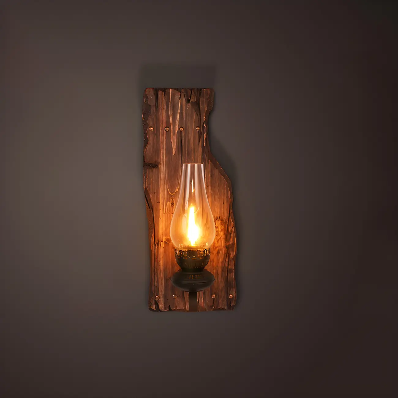 Industrial Distressed Wood Glass Black Wall Lantern Light