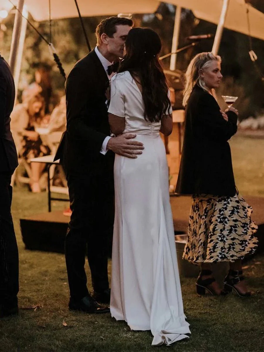 Sheath Engaged Noivas Wedding Dresses With Slit