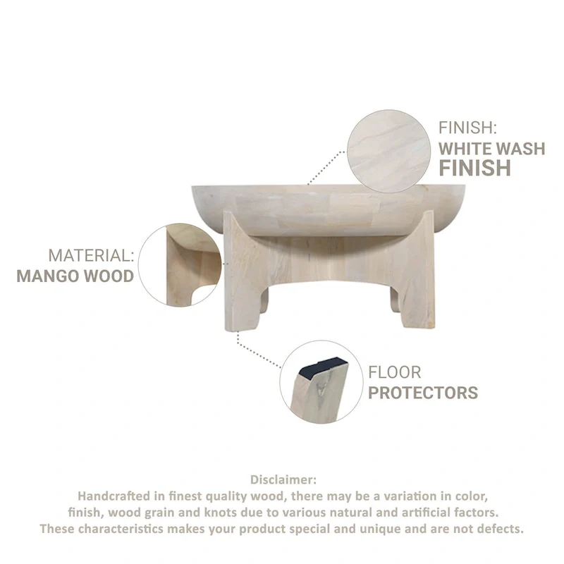 32-Inch Mango Wood Drum Top Coffee Table, Classic Washed White