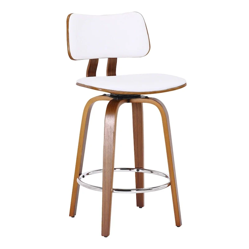 Mid-Century Fabric and Wood 26 Counter Stool with Swivel