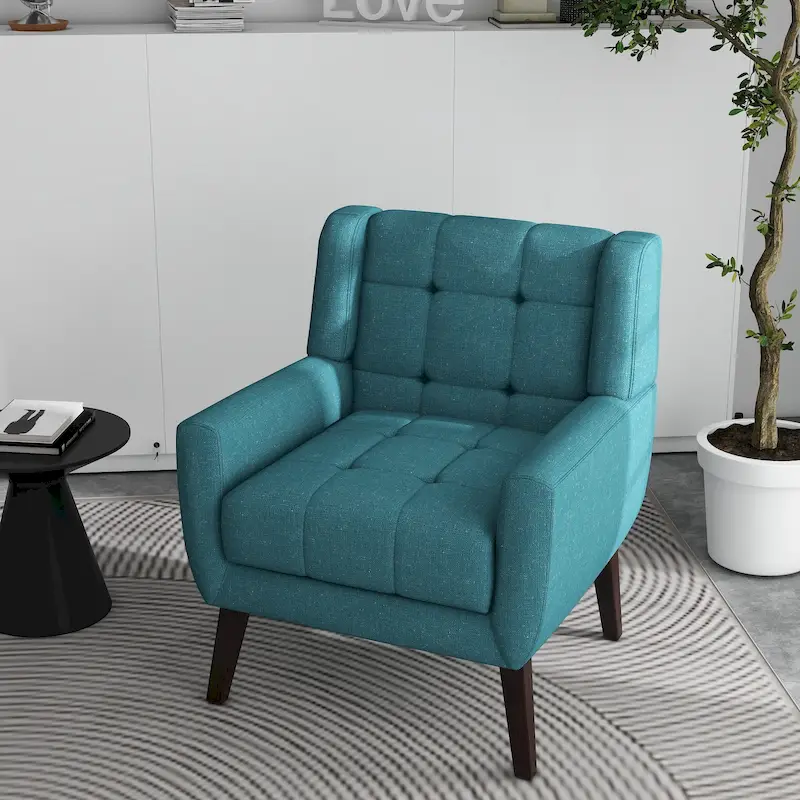 Tufted Upholstered Armchair with Wood Legs