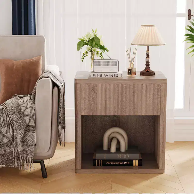 Modern Nightstands Set of 2, Fluted End Table with Drawer, Sofa Side Table for Small Spaces, Wooden Bedside Table for Living Room Sofa Couch Office