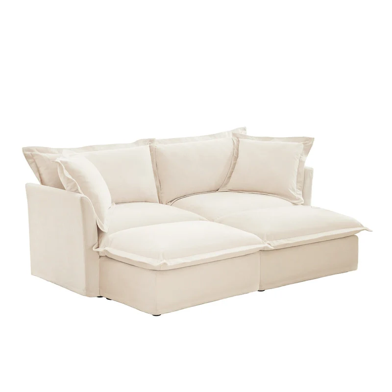 83.4 Chenille 2-Seater Sectional Sofa with Ottomans