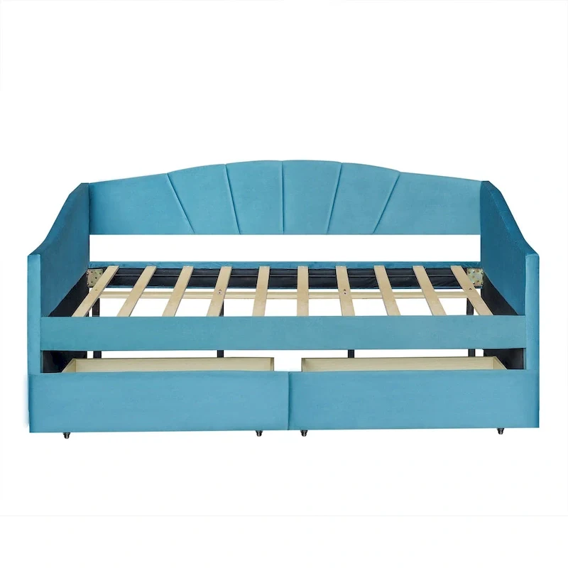 Twin Velvet Daybed with Drawers & Wood Slats
