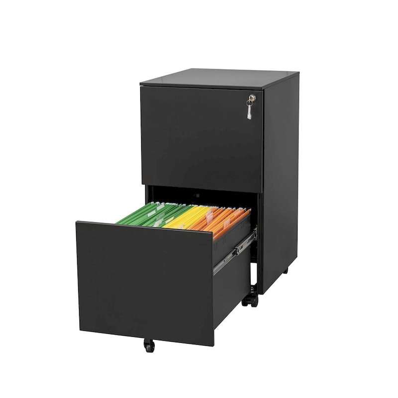 2 Drawer Steel Mobile Filing Cabinet with Lock and Anti-tilt Wheels