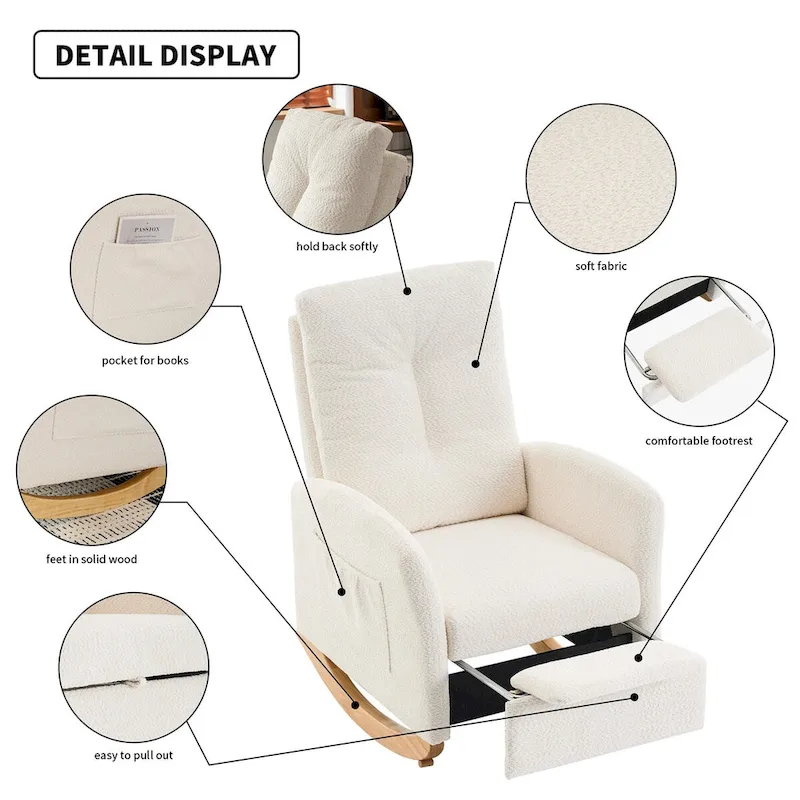 Accent Rocking Chair with Footrest High Back