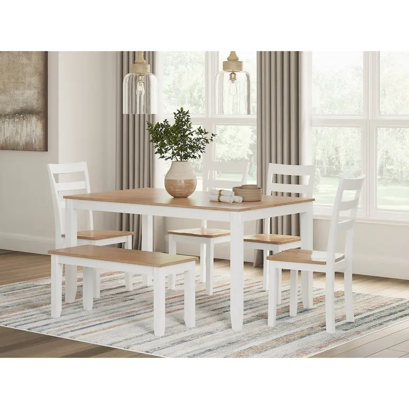 Signature Design by Ashley Gesthaven Dining Table with 4 Chairs and Bench (Set of 6)