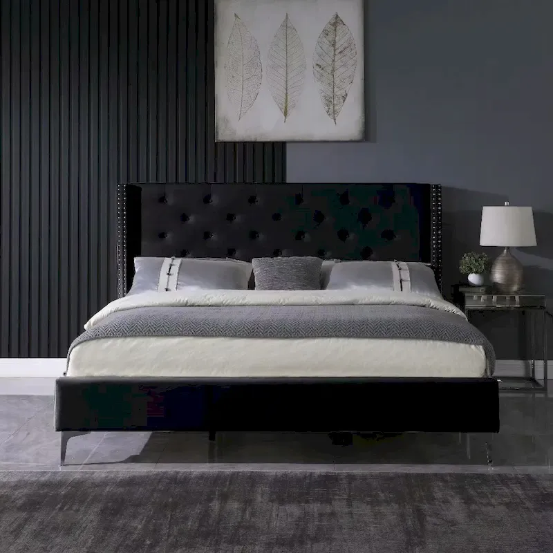 Velvet Upholstered Platform Bed - California King