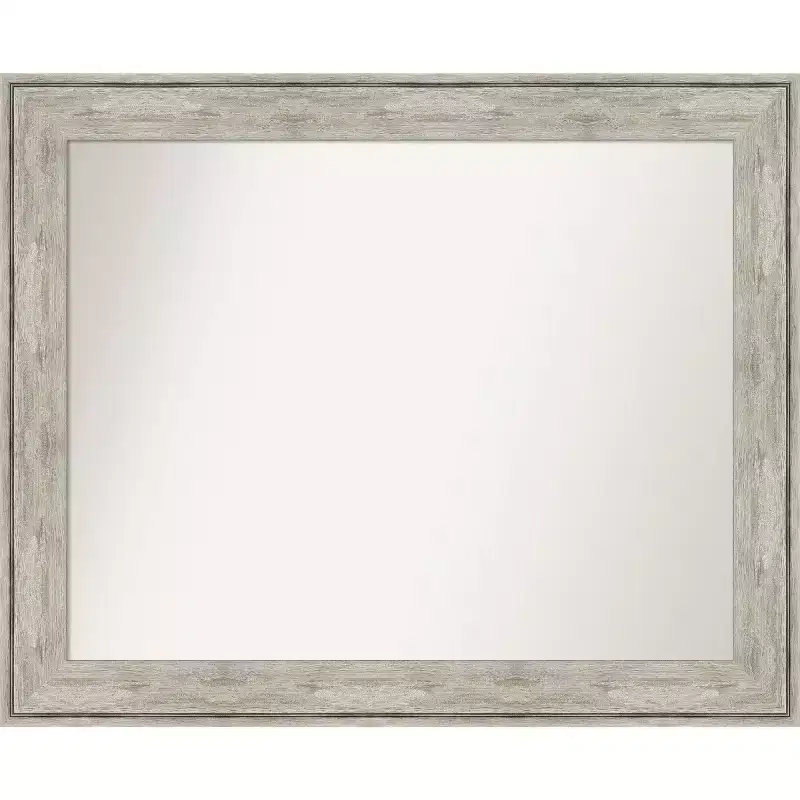 33" x 27" Non-Beveled Crackled Bathroom Wall Mirror Metallic Silver - Amanti Art: Rectangle, Polystyrene Frame, Wall Mounted