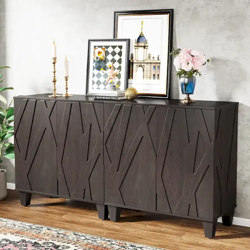 Retro-Modern 2-Door Buffet Sideboard Cabinet – Walnut / Black, Single