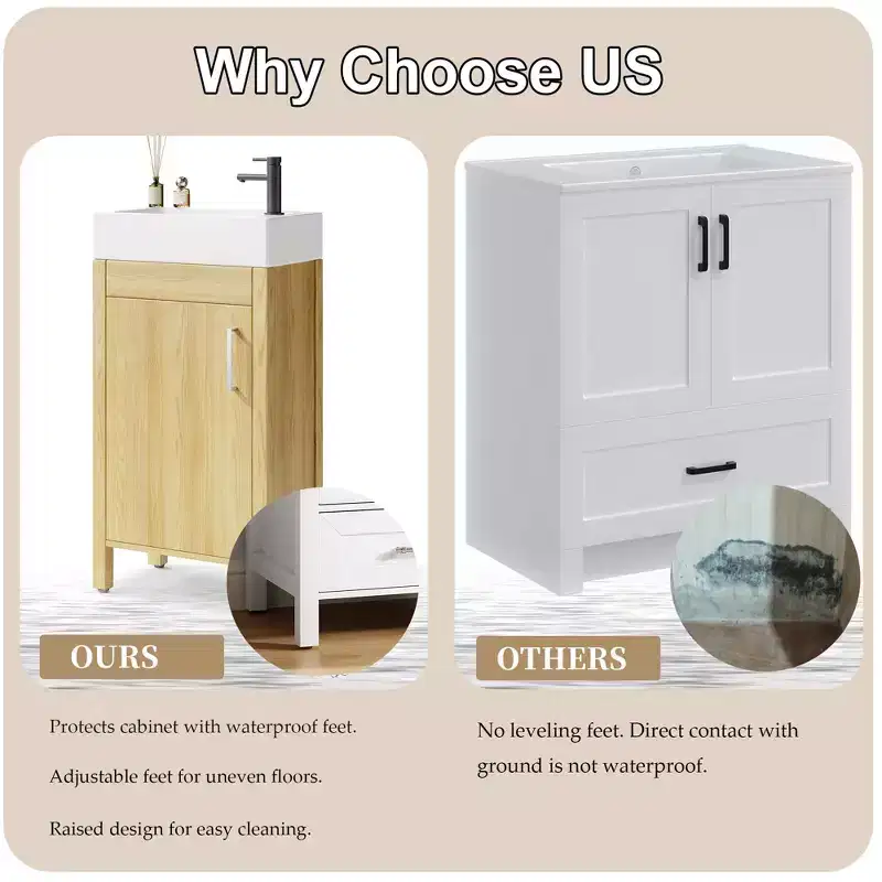 Space-Saving Modern Bathroom Vanity with basin - 16 Inch Freestanding Wooden Cabinet, Metal Handle, Farmhouse Style, Easy Assembly