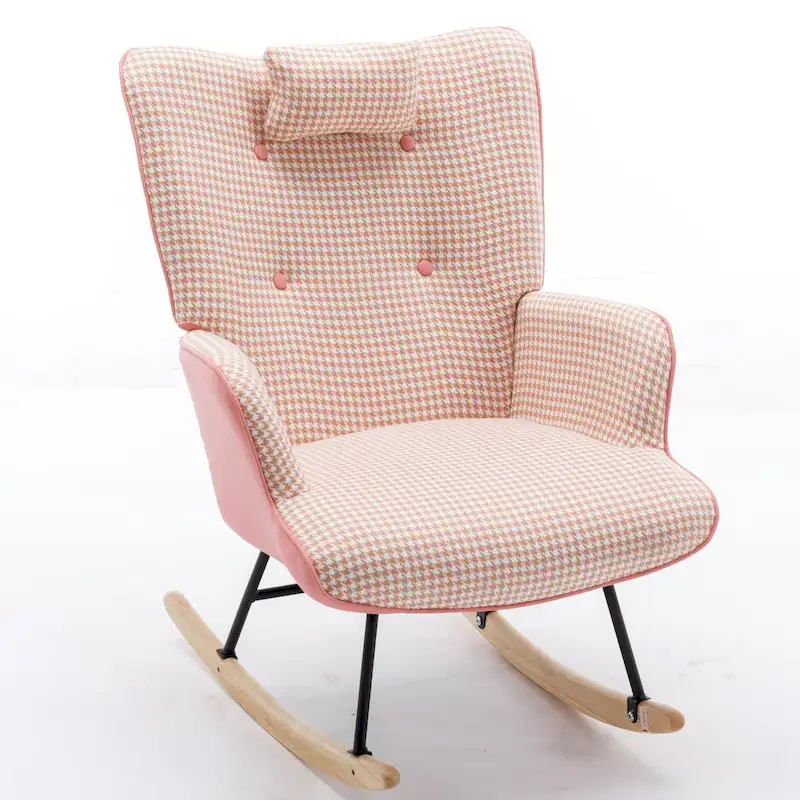 Wingback Rocking Chair with Side Storage Bag