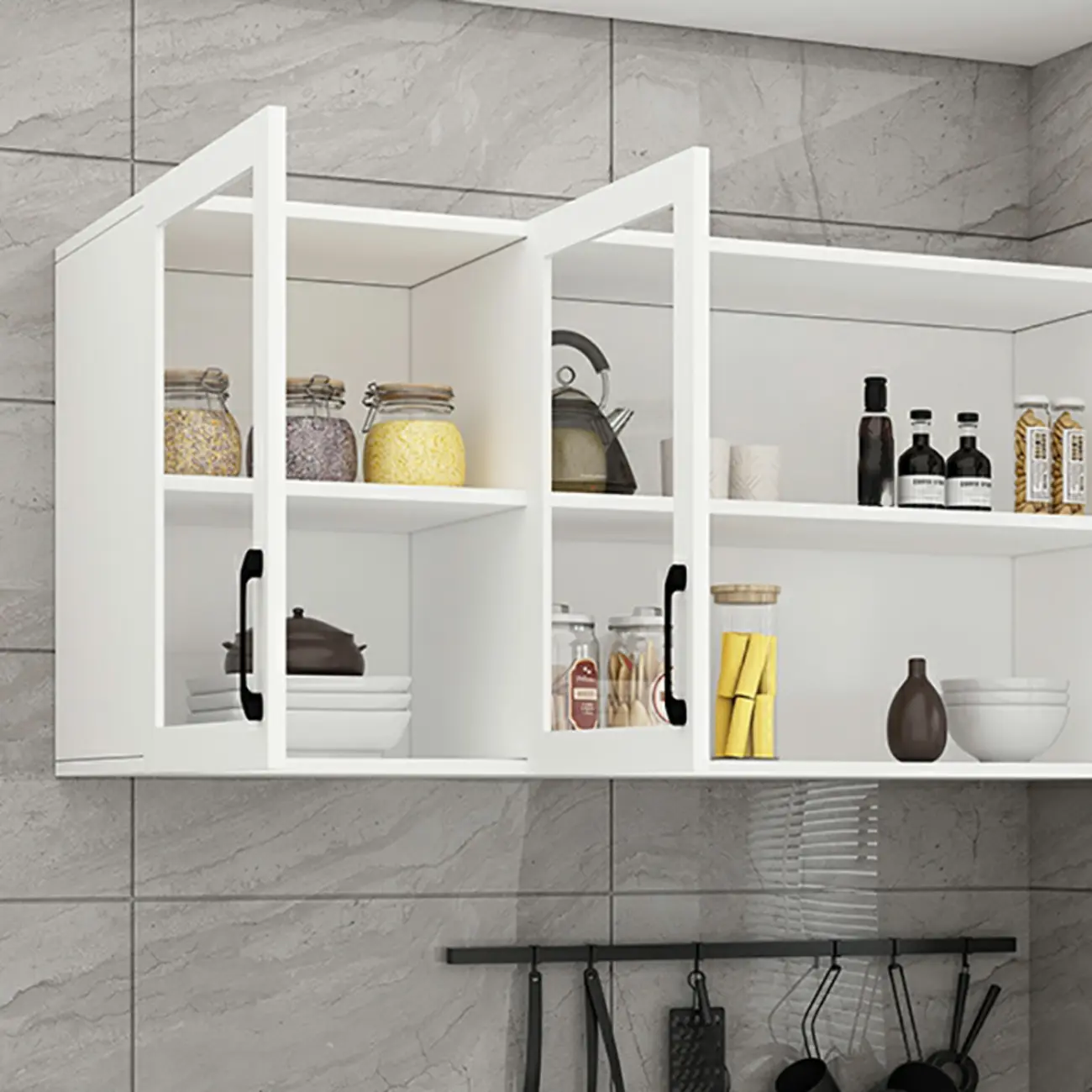 Kitchen Floating White Wood Glass Enclosed Display Cabinet