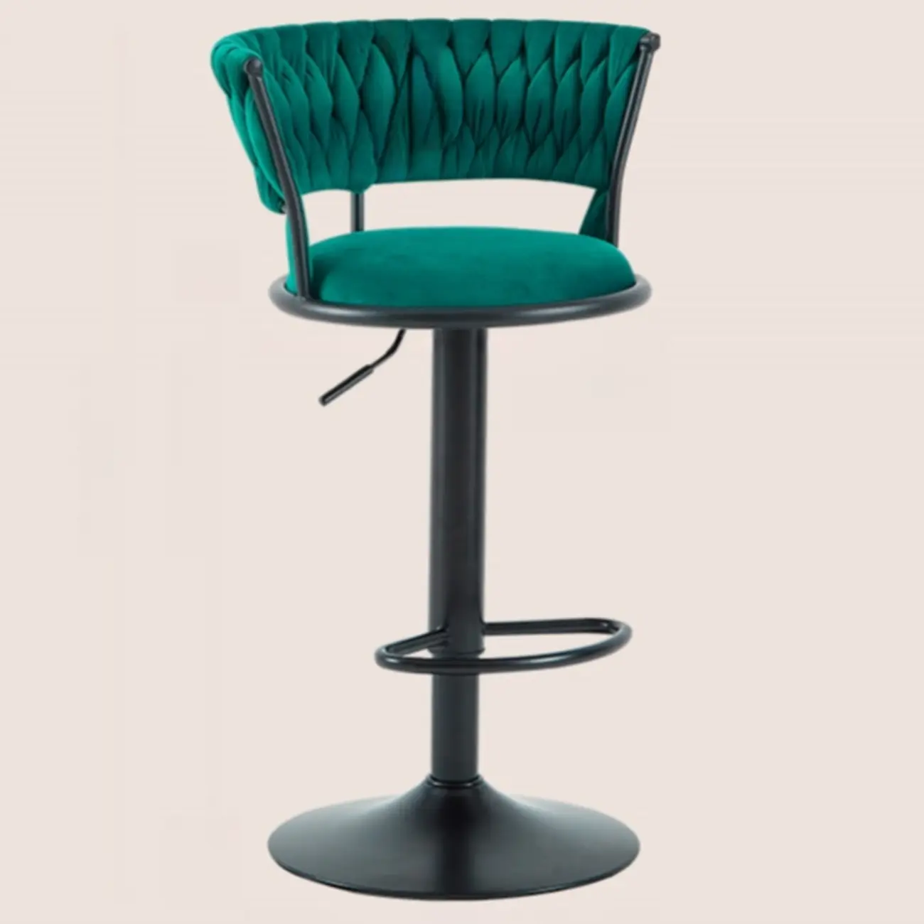 Adjustable Flannel Curved Back Bar Stools with Gold Base