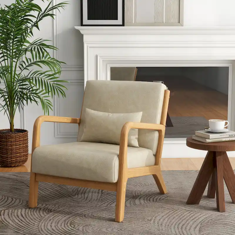 Mid-Century Modern Upholstered Accent Chair with Wood Frame