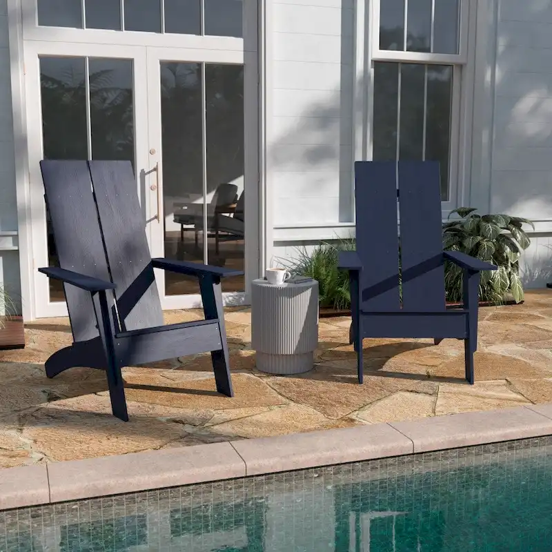 Modern Dual Slat Back Adirondack Style Chairs, Set of 2