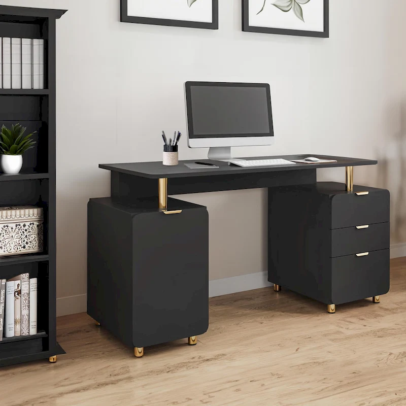 Modern Executive Floating Desk with 3 Drawers & Sleek Work Surface
