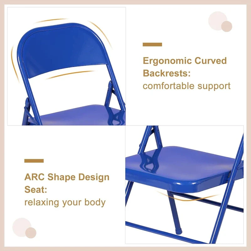 VECELO Folding Chairs Set of 4 Metal Frame Steel Seat with Triple Braced