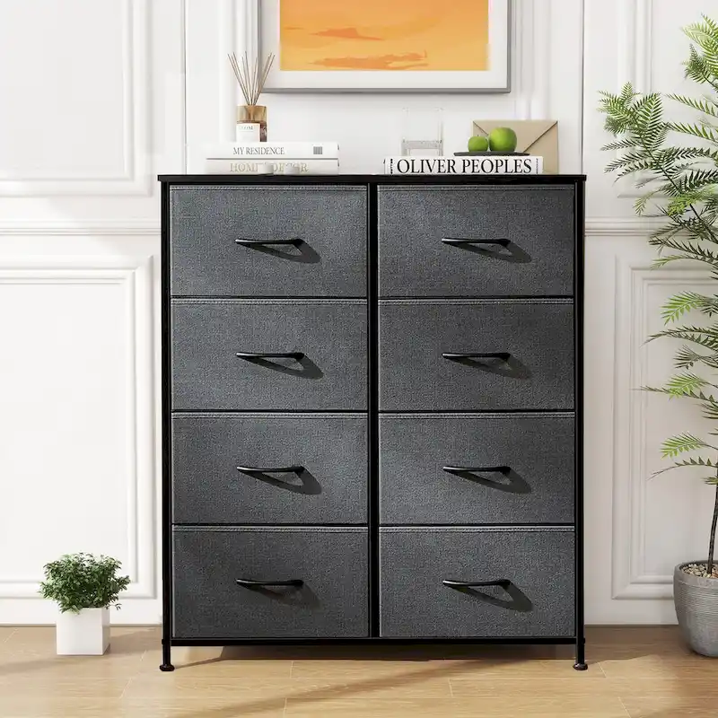 8 Drawer Fabric Chest of Drawers with Wooden Top
